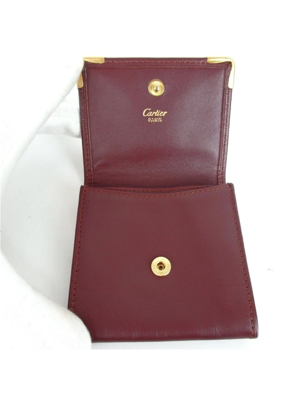 Cartier Burgundy Leather Wallet with Gold Corner Hardware - Picture 9 of 9